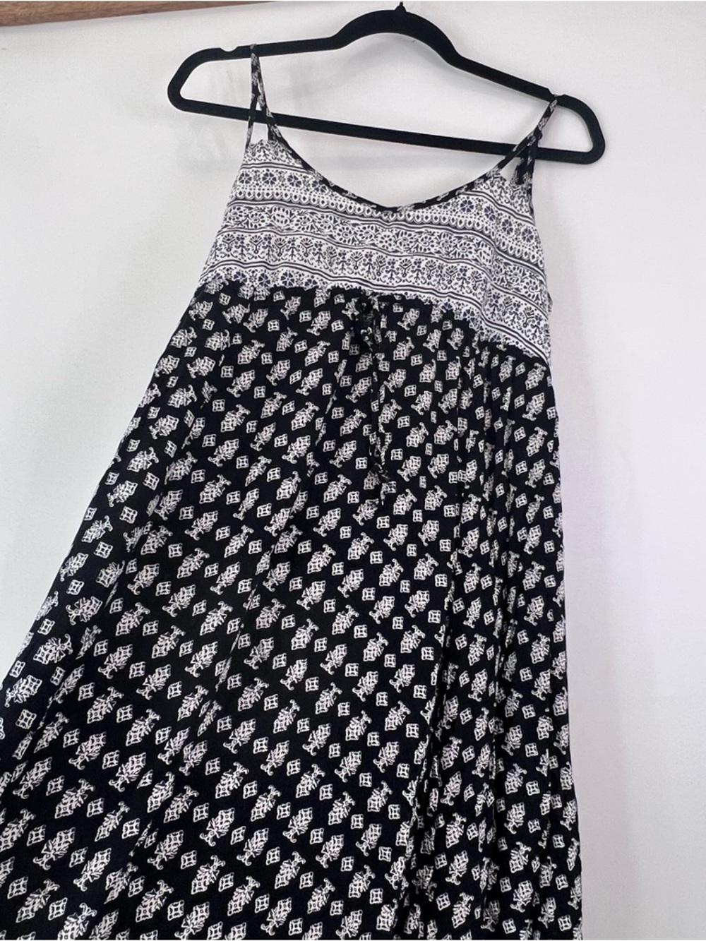 American Eagle Black White Block Printed Maxi Dress XS Boho Whimsigoth Hippie